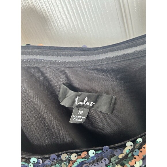 Lulu’s Sparkly Soiree Blue Multi Sequin One-Shoulder Bodycon Mini Dress Size M - Picture 9 of 12